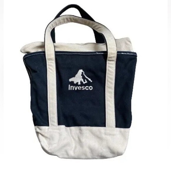 Lands End Vintage Beige & Blue Heavy Cotton Canvas Multipocketed Tote Bag - Picture 2 of 16